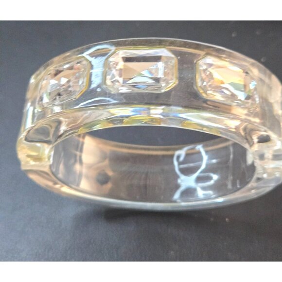 Vintage Rare Clear Lucite Cuff Bracelet Faceted Glass Stones Magnetic Clasp Mod - Picture 6 of 6